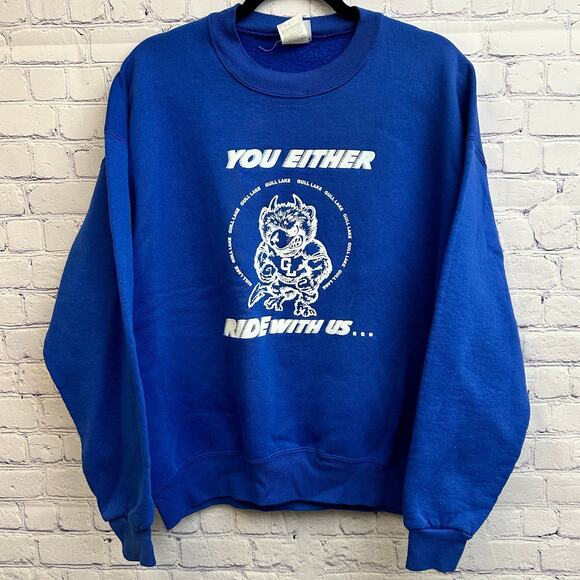 Vintage Gull Lake Blue Devils Richland Michigan Crew Neck Sweatshirt Size XL - Picture 1 of 6